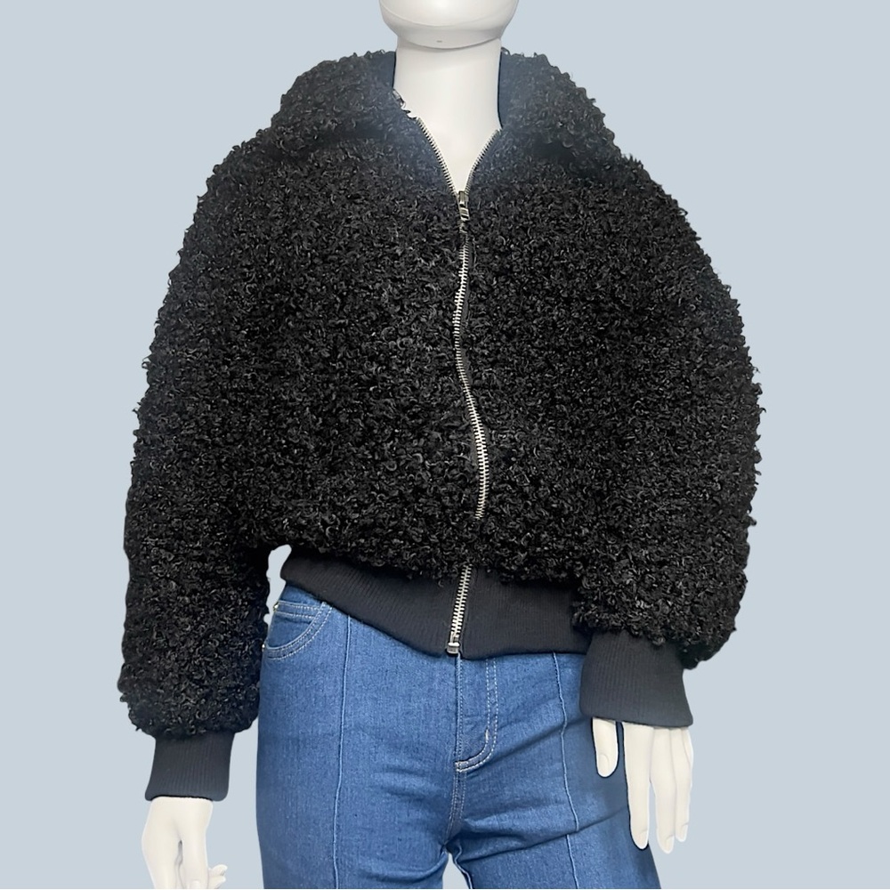 Curly Lamb cropped bomber jacket